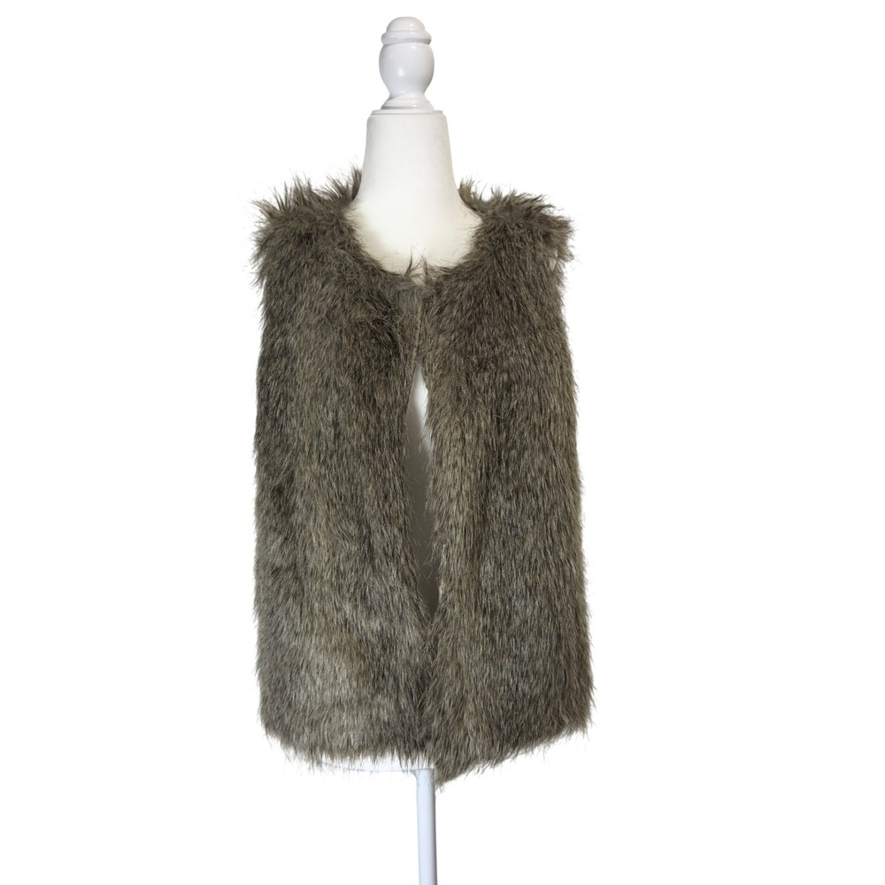Oona & Maud Women Brown Shaggy Faux‎ Fur Vest Open Front Size Medium V8971